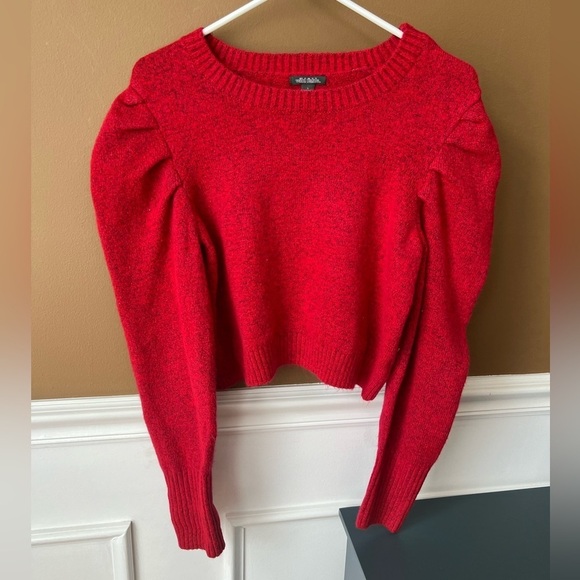 WILD FABLE Womens Red Christmas Crop Ruffle Sleeve Sweater Size Large Holiday - Picture 1 of 4